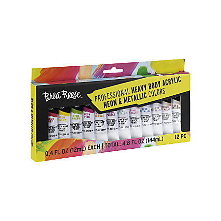 Brea Reese Professional Heavy Body Acrylic Paint Neon Metallic Pack Of 12 -  Office Depot