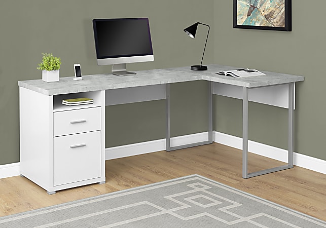 60 White Corner Desk with Storage by Monarch 