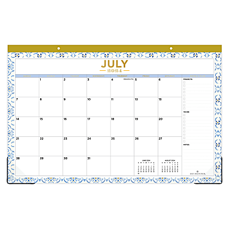 2024-2025 Day Designer Casa Bella Academic Monthly Desk Pad Planning Calendar, 17" x 11", Blue/White, July to June
