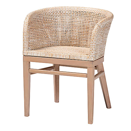 bali & pari Papua Rattan And Mahogany Wood Dining Chair, Antique White Wash