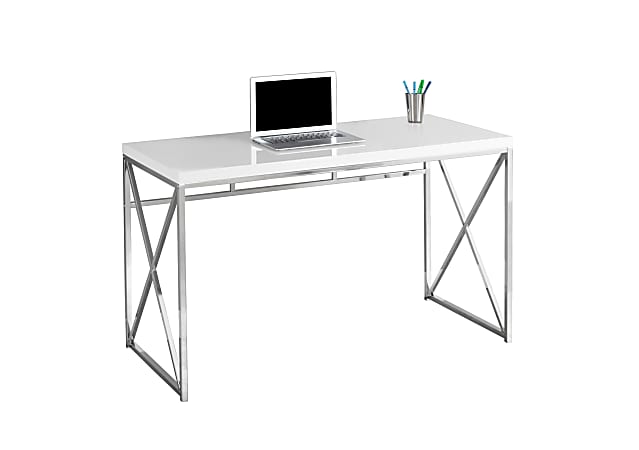 Monarch Specialties Contemporary Computer Desk With Framed Criss-Cross Legs, Chrome/White