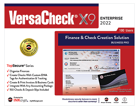 VersaCheck® X9 INKcrypt® Enterprise TopSecure™ Series, 100 Users, 2022, For Windows®, Disc/Download