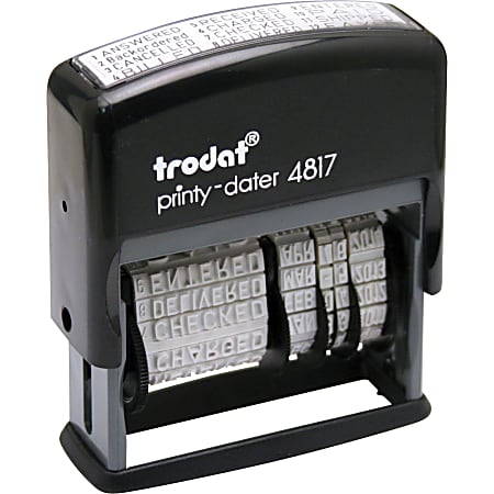 Trodat Economy 12-Message Date Stamp, 2" x 3/8" Impression, 70% Recycled, Black