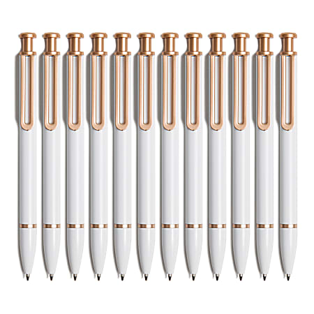U Brands® The Monterey Ballpoint Pens, 1.0 mm, White/Rose Gold Barrel, Black Ink, Pack Of 12