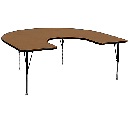 Flash Furniture Horseshoe Thermal Laminate Activity Table With Short Height-Adjustable Legs, 25-1/8"H x 60"W x 66"D, Oak