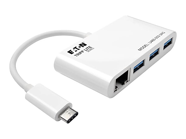 Tripp Lite 3-Port USB-C to USB-A Hub Portable w/ Gigabit Ethernet Port RJ45 - Hub - 3 x USB 3.1 - desktop