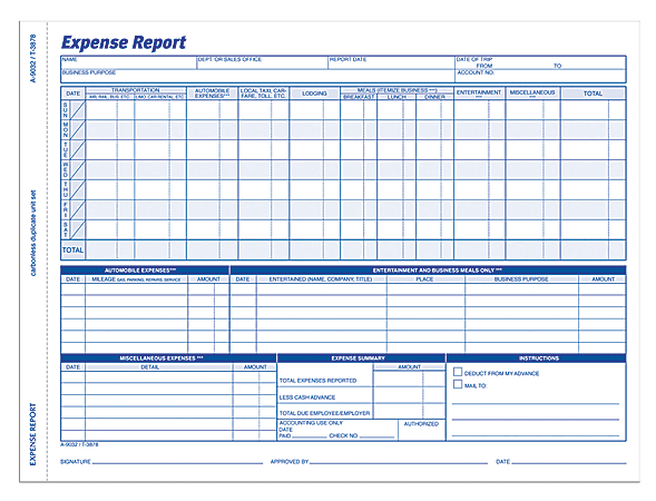 Adams® Weekly Expense Report, 8 1/2" x 11 7/16", Pack Of 50 Sets