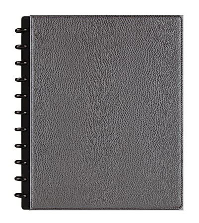 TUL® Discbound Notebook With Pebbled Leather Cover, Letter Size, Narrow Ruled, 60 Sheets, Gunmetal