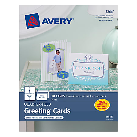 Avery® Quarter-Fold Greeting Card Stock With Envelopes, Matte White, 4.25" x 5.5", 80 Lb, Pack Of 20