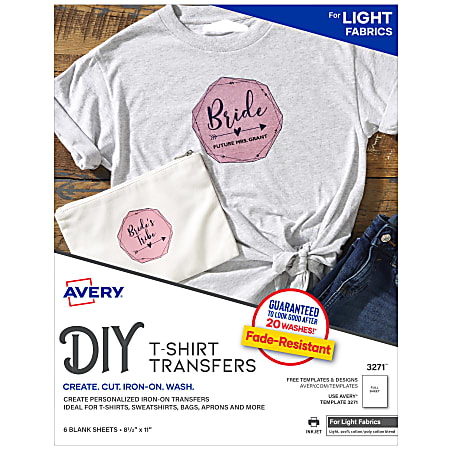 Avery® Light Fabric T-Shirt Transfers For Inkjet Printers,