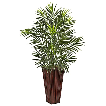 Nearly Natural 41"H Areca Artificial Palm With Bamboo Planter, 41"H x 24"W x 24"D, Brown/Green