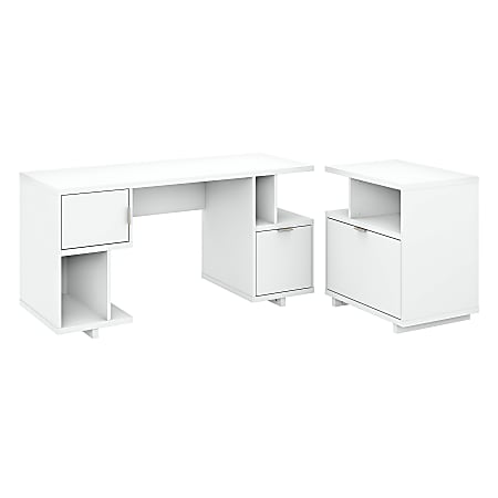 kathy ireland® Home by Bush Furniture Madison Avenue 60"W Computer Desk With Lateral File Cabinet, Pure White, Standard Delivery