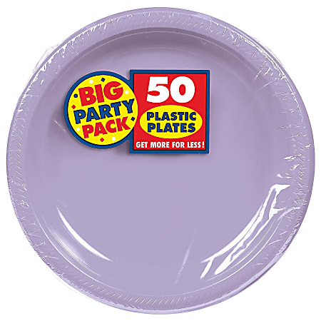 Amscan Round Plastic Plates 10 12 Lavender Pack Of 50 Plates