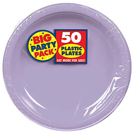 Amscan Round Plastic Plates, 10-1/2", Lavender, Pack Of 50 Plates