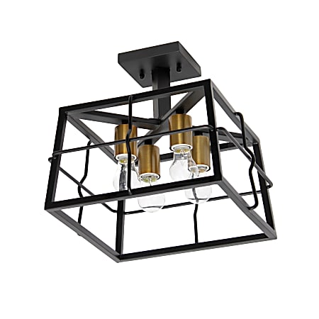 Lalia Home Ironhouse 4-Light Square Semiflush-Mount Light, 13"W, Black