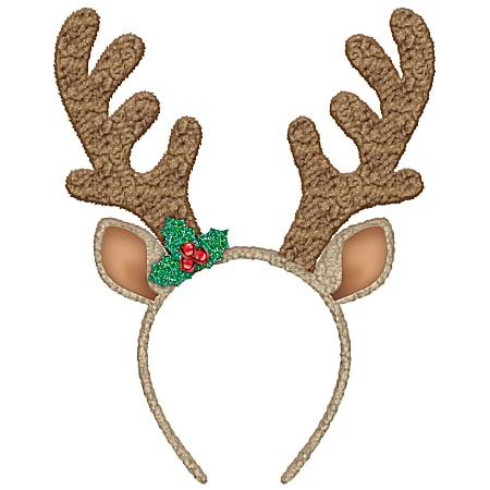 Amscan 3902513 Christmas Sherpa Reindeer Antler Headbands, Brown, Set Of 2 Headbands