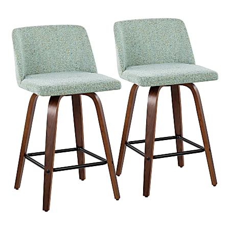 LumiSource Toriano Mid Century Modern Counter Stools Black Light Green Set Of 2 Stools