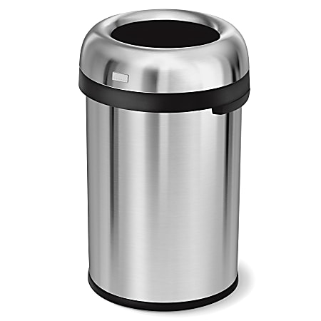 simplehuman Commercial Open Top Trash Can, Bullet Round, 30 Gallons, 32.3" x 18.9", Brushed Heavy-Gauge Stainless Steel