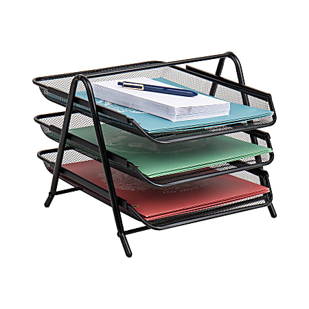 Mind Reader 3-Tier Paper Tray Desktop Organizer File Storage, 10"H x 13-3/4"W x 11-3/4"D, Silver