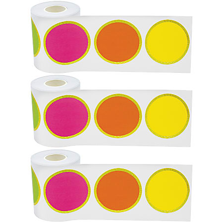 Teacher Created Resources® Straight Rolled Border Trim, Confetti Colorful Circles, 50’ Per Roll, Pack Of 3 Rolls