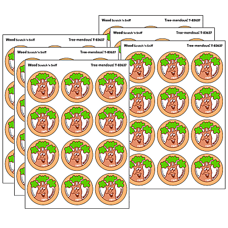 Trend Retro Scratch 'n Sniff Stinky Stickers, Tree-mendous!/Wood Scent, 24 Stickers Per Pack, Bundle Of 6 Packs