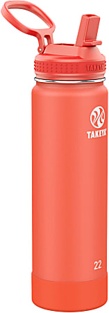Takeya Actives Insulated Water Bottle With Straw Lid, 22 Oz, Coral
