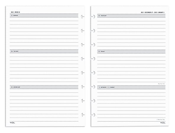 TUL® Discbound Weekly/Monthly Refill Pages, Junior Size, January To December 2022, TULJRFILR-WM