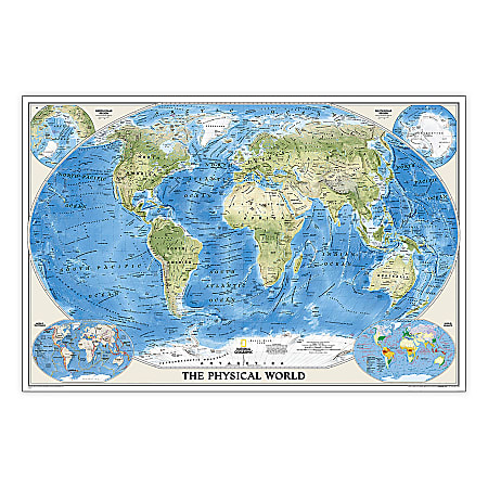 National Geographic World Physical Map, Laminated, 45.75" x 30.5"