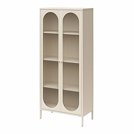 Mr. Kate Luna Tall 32"W 2-Door Accent Cabinet With Fluted Glass, Parchment