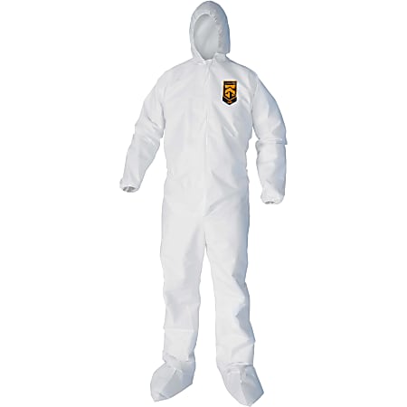 Kleenguard A40 Coveralls - Zipper Front, Elastic Wrists, Ankles, Hood & Boots - Large Size - Liquid, Flying Particle Protection - White - Hood, Zipper Front, Elastic Wrist, Elastic Ankle, Breathable, Low Linting - 25 / Carton
