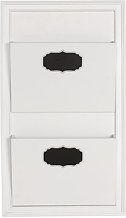 DesignOvations Walcott Wood Wall Organizer With 2 Pockets, 20”H x 11-1/2”W x 2-1/4”D, White