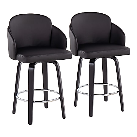 LumiSource Dahlia Faux Leather Counter Stools, Black, Set Of 2