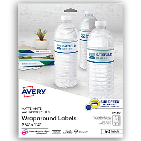 Avery Durable Waterproof Wraparound Labels With Sure Feed Technology 22845  Rectangle 1 14 x 9 34 White Pack Of 40 Labels - Office Depot