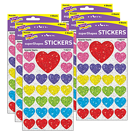 Trend superShapes Stickers, Sparkle Hearts, 100 Stickers Per Pack, Set Of 6 Packs