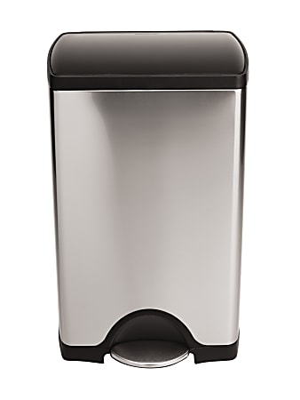 simplehuman® Rectangular Metal Step Trash Can, 10 Gallons, 25-3/4"H x 15-12/16"W x 12-1/2"D, Brushed Stainless Steel/Black