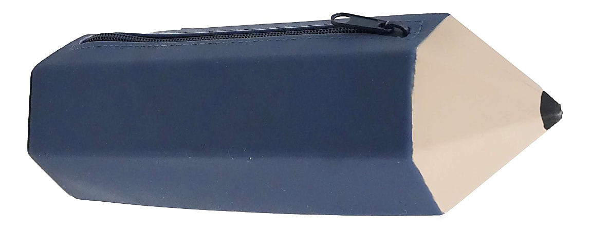 Office Depot&reg; Brand Pencil-Shaped Silicone Pencil Pouch, 3-3/8" x 10", Navy