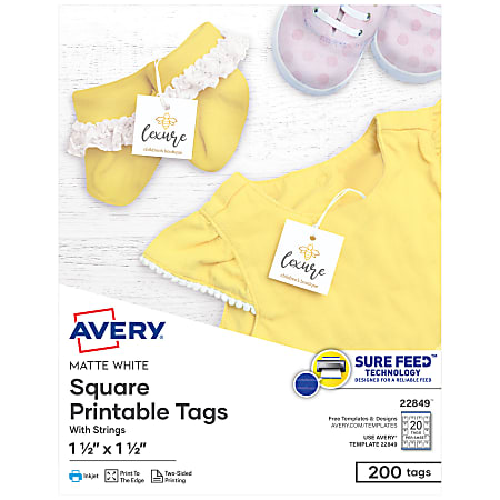 Avery® Print-To-The-Edge Tags With Strings, Square, 1 1/2&quot;