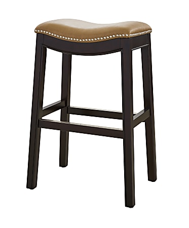 New Ridge Home Goods Julian Faux Leather Bar Stool, Tan/Espresso