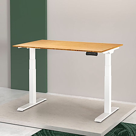 FlexiSpot E7 55"W Height-Adjustable Standing Desk, Bamboo/White