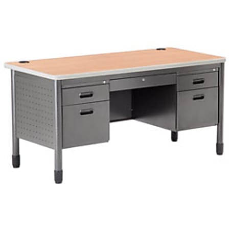 OFM 66-Series Metal Teacher's Desk, Gray/Maple