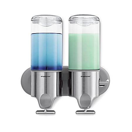 simplehuman Wall Mount Soap Pump, Twin, 2x15 fl.oz. Shampoo and Soap Dispensers, Stainless Steel