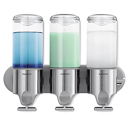simplehuman Wall Mount Soap Pump, Triple, 3x15 fl.oz. Shampoo and Soap Dispensers, Stainless Steel