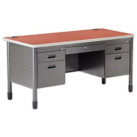 OFM 66-Series Metal Teacher's Desk, Gray/Cherry