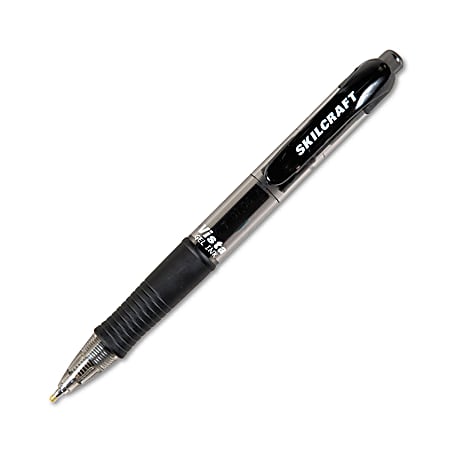 SKILCRAFT Vista Retractable Gel Pens (AbilityOne), Medium Point, 0.7 mm, Black Barrel, Black Ink, Pack Of 12