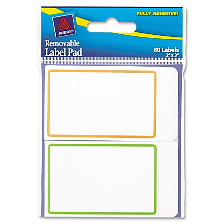 Avery® Removable Adhesive Label Pad, 22019, 2" x 3", Assorted Neon Borders, Pack Of 80 Labels