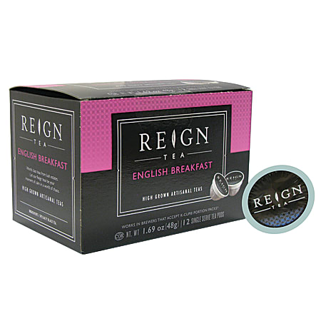 Reign Tea Aroma-Cups Single-Serve Pods, English Breakfast, 1.70 Oz, Box Of 12