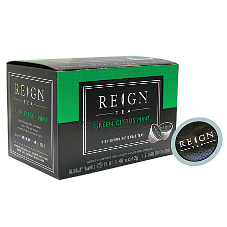 Reign Tea Aroma-Cups, Green Mint Citrus, 1.48 Oz., Box Of 12