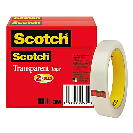 Scotch® Transparent Tape, 2 Tape Rolls, 3/4 in x 2592 in, Home Office Supplies and School Supplies for College and Classrooms