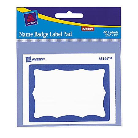 Avery® Name Badge Label Pad, 3" x 4", Blue Border, Pack Of 40