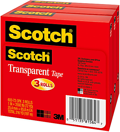 3M Scotch GiftWrap Transparent Tape, 0.75 x 300 - 3 pack